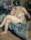 Walter Sickert, Jack Ashore (1912-13) A female nude sitting in a dingy bedroom with her legs crossed and resting her chin on her hand facing away from the viewer.