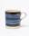 A blue and black striped mug