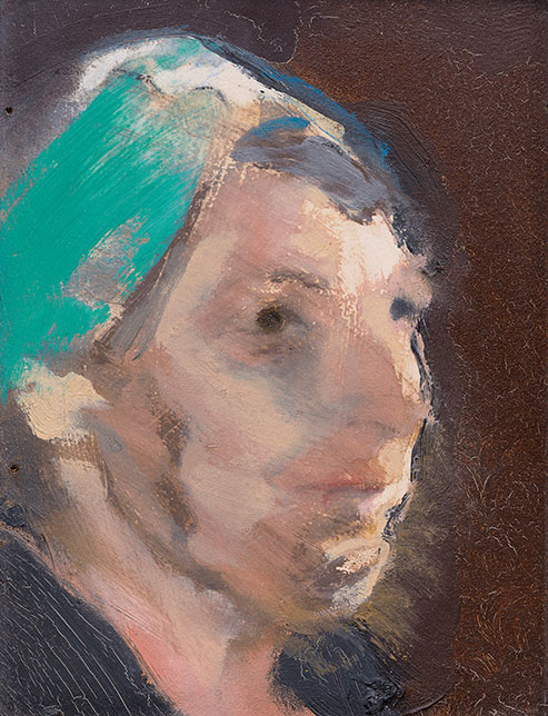 Man's head with blue turban by Michael Andrews